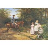 Wilder - Cavalier on horseback with three females, 19th century style oil on canvas, framed, 91cm