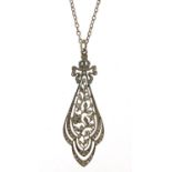 Antique design silver and paste pendant on a silver necklace, the pendant 5cm high, total 7.0g : For
