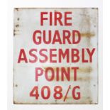 British military interest fireguard assembly point enamel advertising sign, 53.5cm x 45.5cm : For