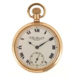 James Walker, gentlemen's gold plated open face pocket watch with subsidiary dial, 46mm in