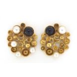 Stuart Devlin, pair of 18ct gold amethyst and pearl stud earrings, 2.1cm high, 7.5g : For Further