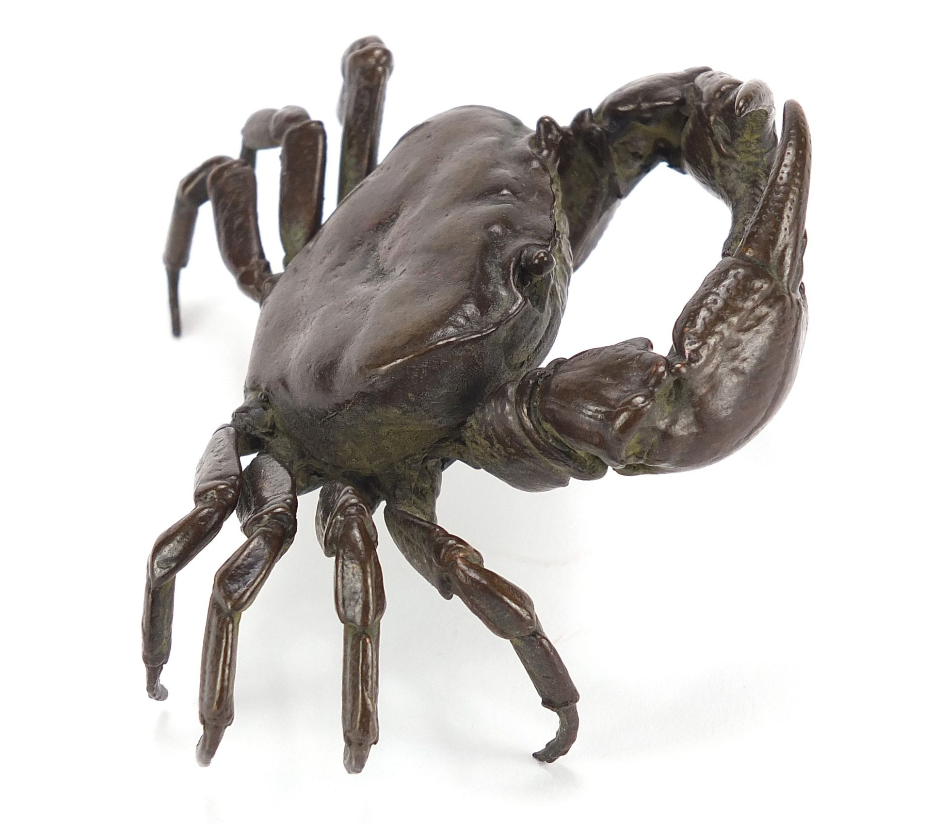 Large Japanese patinated bronze crab, impressed marks to the underside, 10cm wide : For Further - Bild 5 aus 8