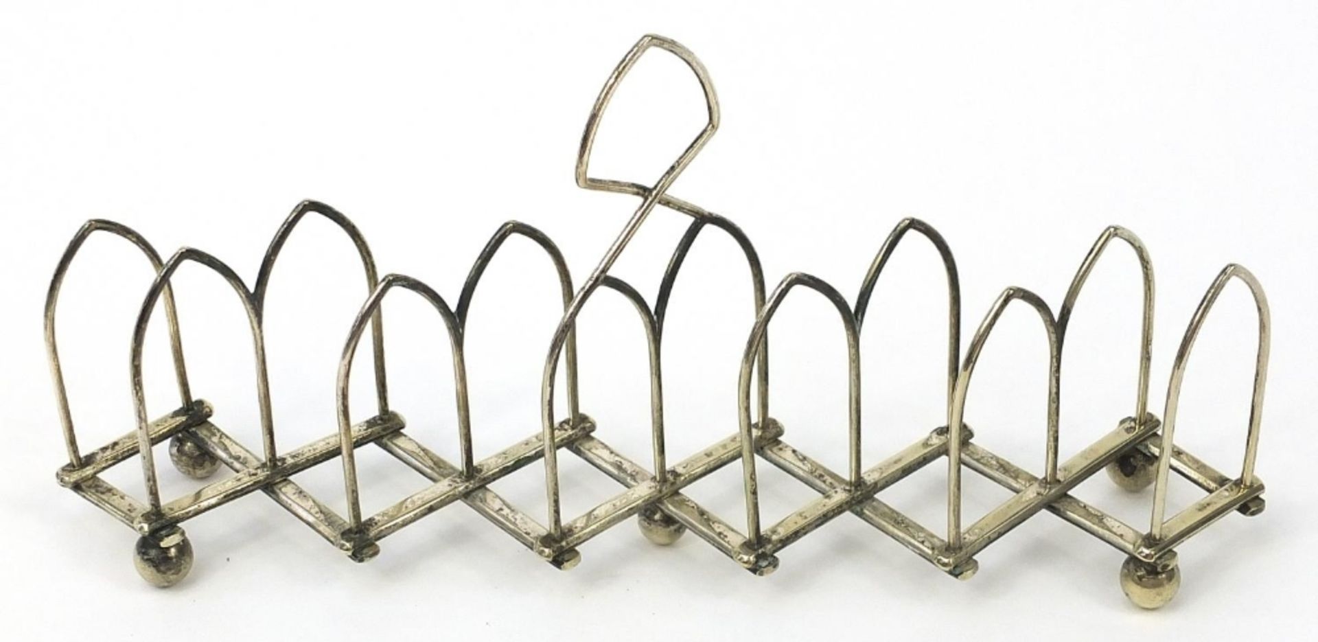 Silver plated concertina toast rack numbered 891, 17.5cm high : For Further Condition Reports Please