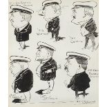 Naval caricatures including Lieutenant Colonel Edwards Vaughan and Sir Griffith, pen and ink, signed