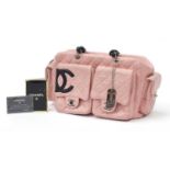 Chanel pink and black quilted handbag with certificate, serial number 9395451, 39cm wide : For