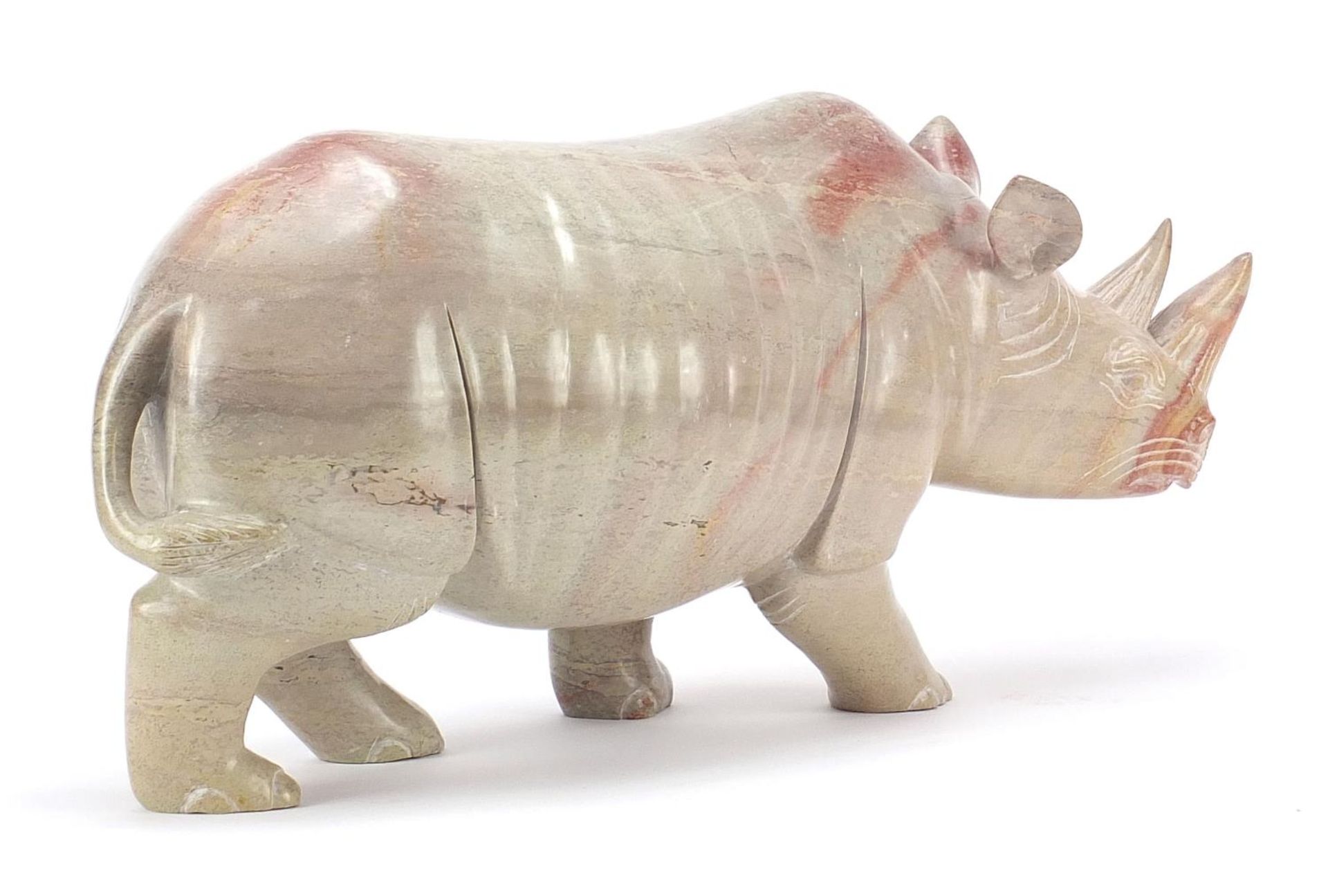 Large marble carving of a rhinoceros, 52cm in length : For Further Condition Reports Please Visit - Image 2 of 3