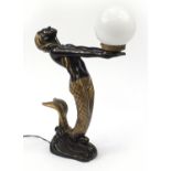 Italian style bronzed mermaid design table lamp with globular glass shade, 61cm high : For Further