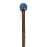 Victorian bamboo walking stick with lapis lazuli design globular pommel and silver mount by Julius