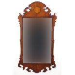 George III design inlaid mahogany wall mirror, 104cm x 55cm : For Further Condition Reports Please