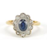 18ct gold and platinum sapphire and diamond ring, size I, 2.3g : For Further Condition Reports