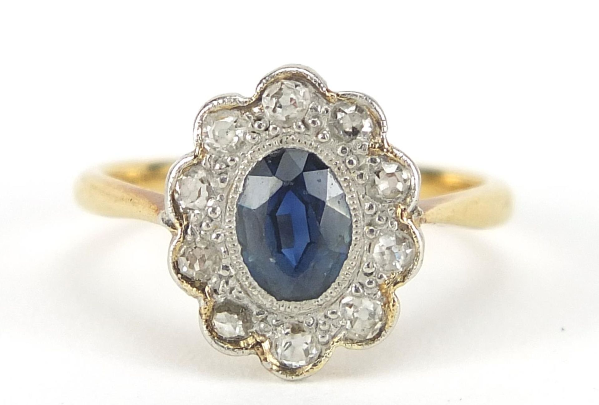 18ct gold and platinum sapphire and diamond ring, size I, 2.3g : For Further Condition Reports