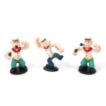 Set of three hand painted cast iron Popeye figures, 14.5cm high : For Further Condition Reports