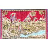 Part silk wall hanging of figures on camel back in the desert, 175cm x 118cm : For Further Condition
