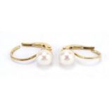 Pair of 18ct gold cultured pearl earrings, 5.8mm in diameter, 1.9g : For Further Condition Reports