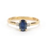 14ct gold sapphire and diamond ring, size L, 1.6g : For Further Condition Reports Please Visit Our
