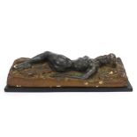 Mid century plaster sculpture of a nude female, part label to the base, 30.5cm wide : For Further