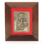 Naval interest silvered plaque of Lord Nelson housed in a rosewood frame, overall 17.5cm x 15cm :