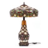 Large bronzed Tiffany design leaded glass table lamp and shade, 60cm high : For Further Condition