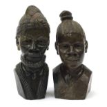 Masinba Kashiri, two Zimbabwean green verdite carved busts, the largest 27cm high : For Further