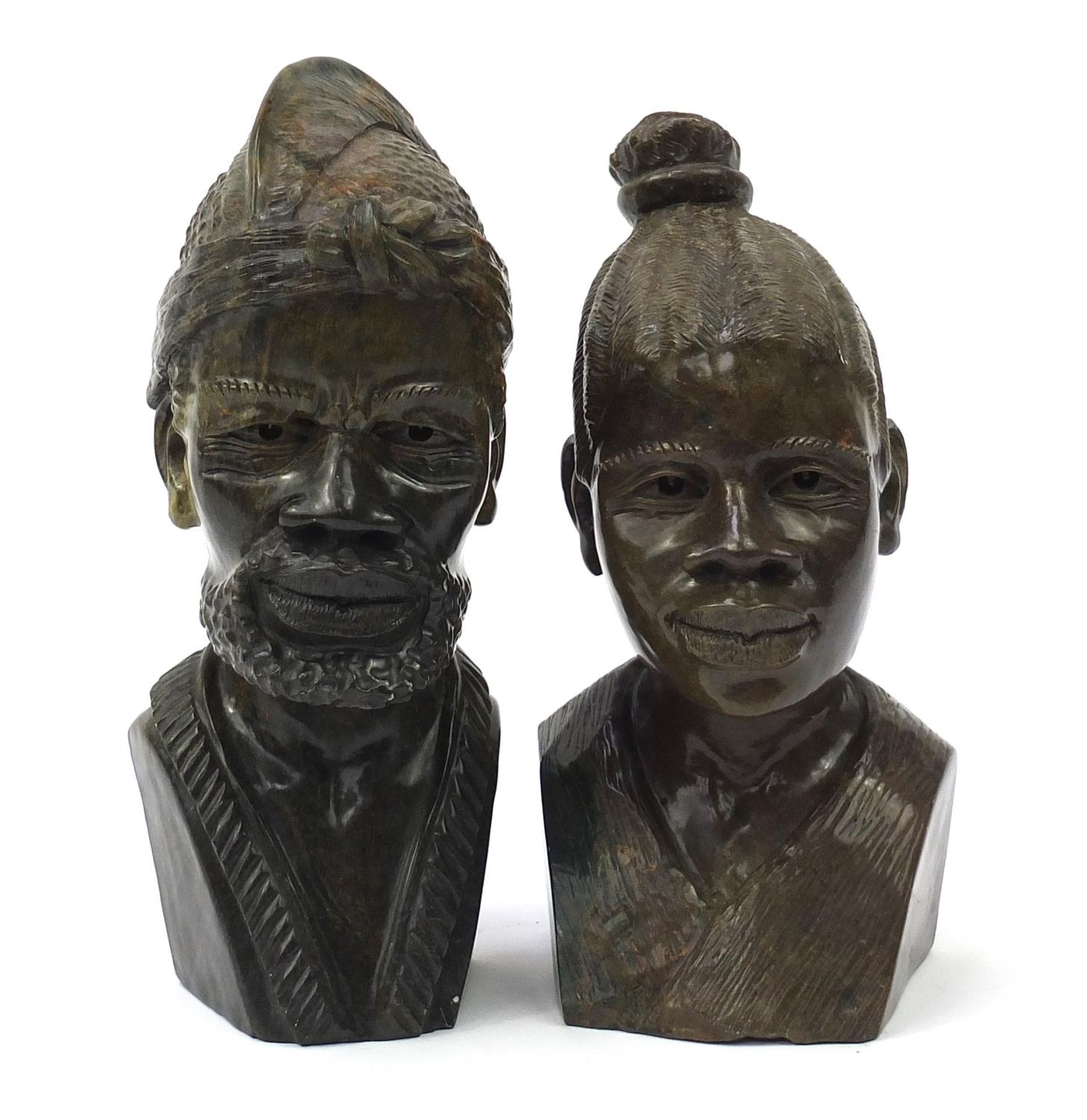 Masinba Kashiri, two Zimbabwean green verdite carved busts, the largest 27cm high : For Further