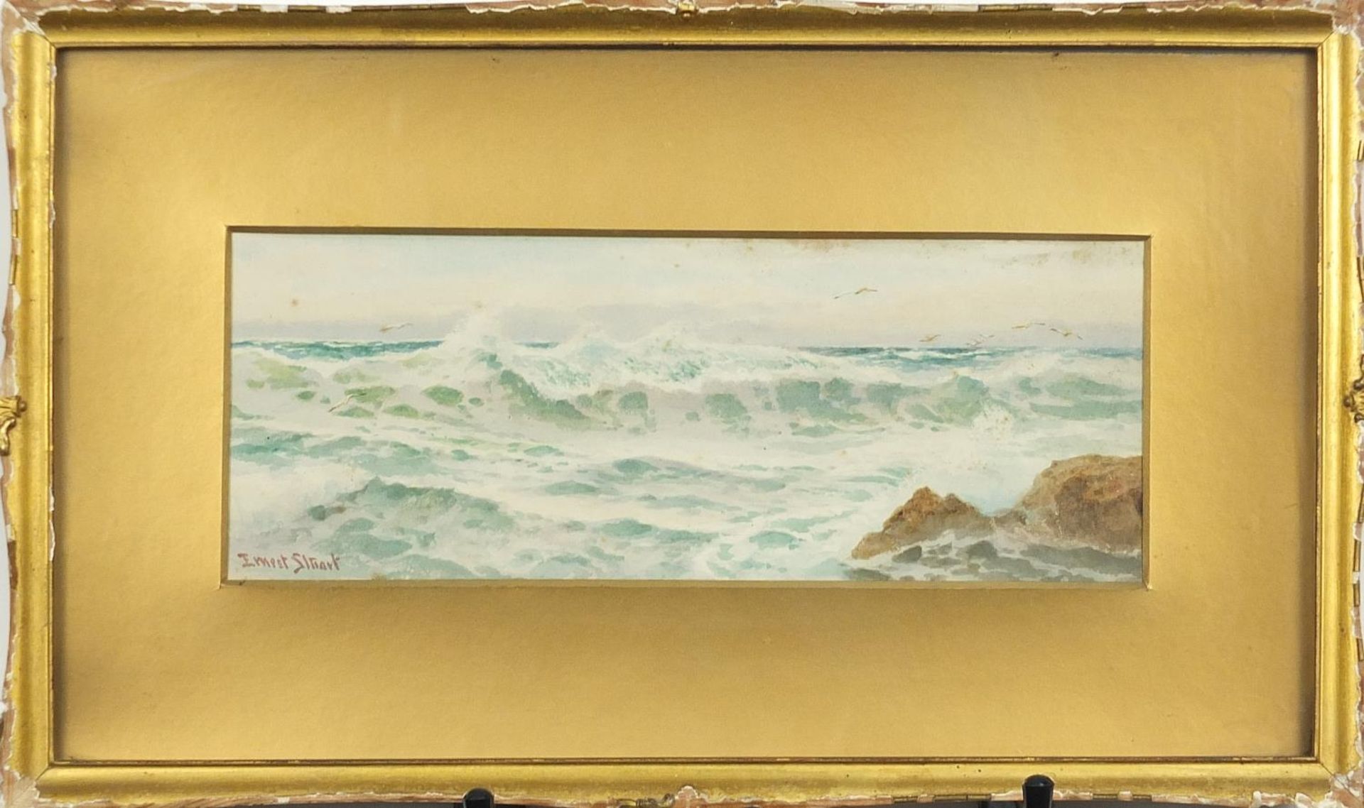 Ernest Stuart - Coastal scene with seagulls, watercolour, mounted, framed and glazed, 29cm x - Image 4 of 8