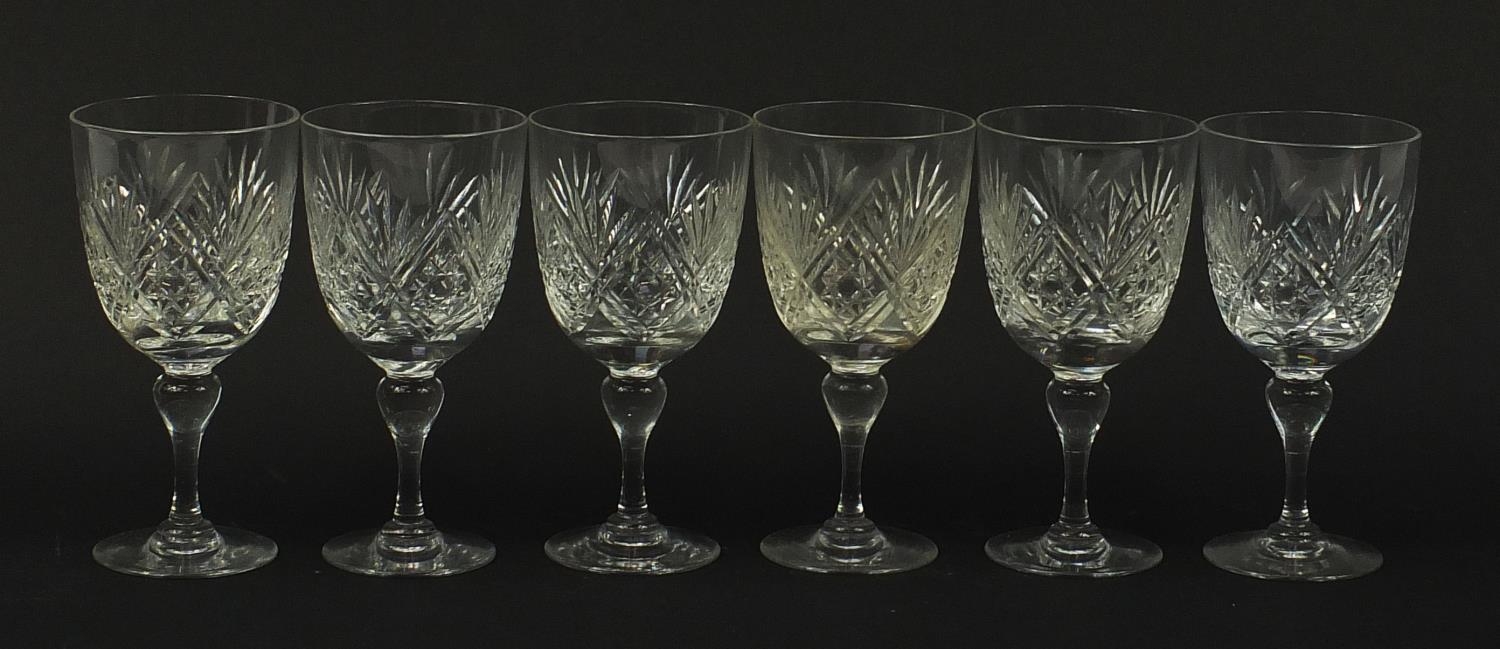 Set of six Webb cut crystal wine glasses, 16cm high : For Further Condition Reports Please Visit Our