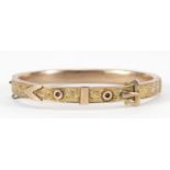 Victorian unmarked gold belt buckle design hinged bangle, 6.5cm wide, 10.2g : For Further