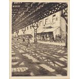 Christopher Richard Wynne Nevinson - Under the elevation, pencil signed etching, Leicester Galleries
