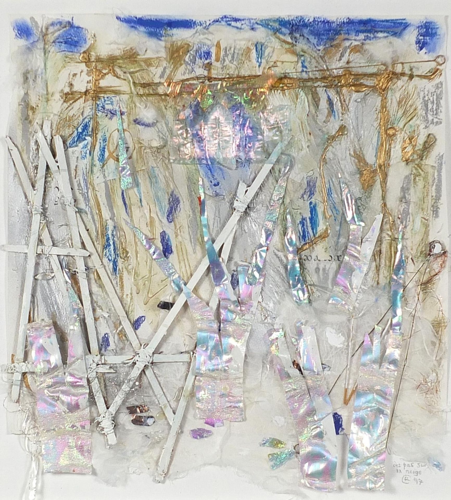 Robin Connelly - Des pas sur la neige, Debussy, collage, label verso, mounted, framed and glazed,