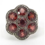 Silver garnet and marcasite ring, size R, 7.7g : For Further Condition Reports Please Visit Our