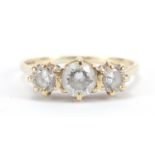 9ct gold cubic zirconia three stone ring, size S, 2.8g : For Further Condition Reports Please