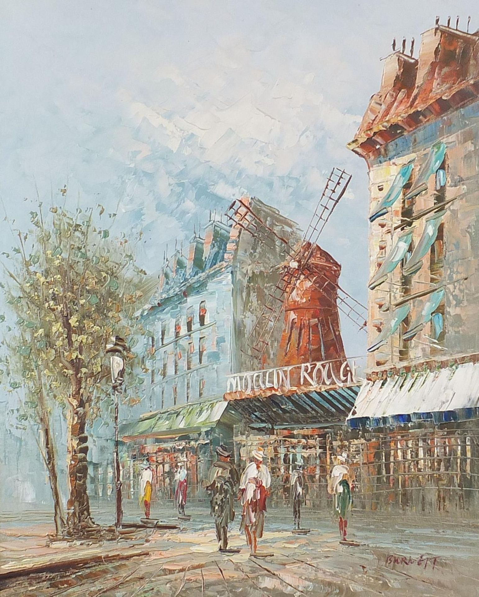 Burnett - Parisian street scenes with figures, pair of Impressionist oil on canvasses, mounted and - Image 2 of 9