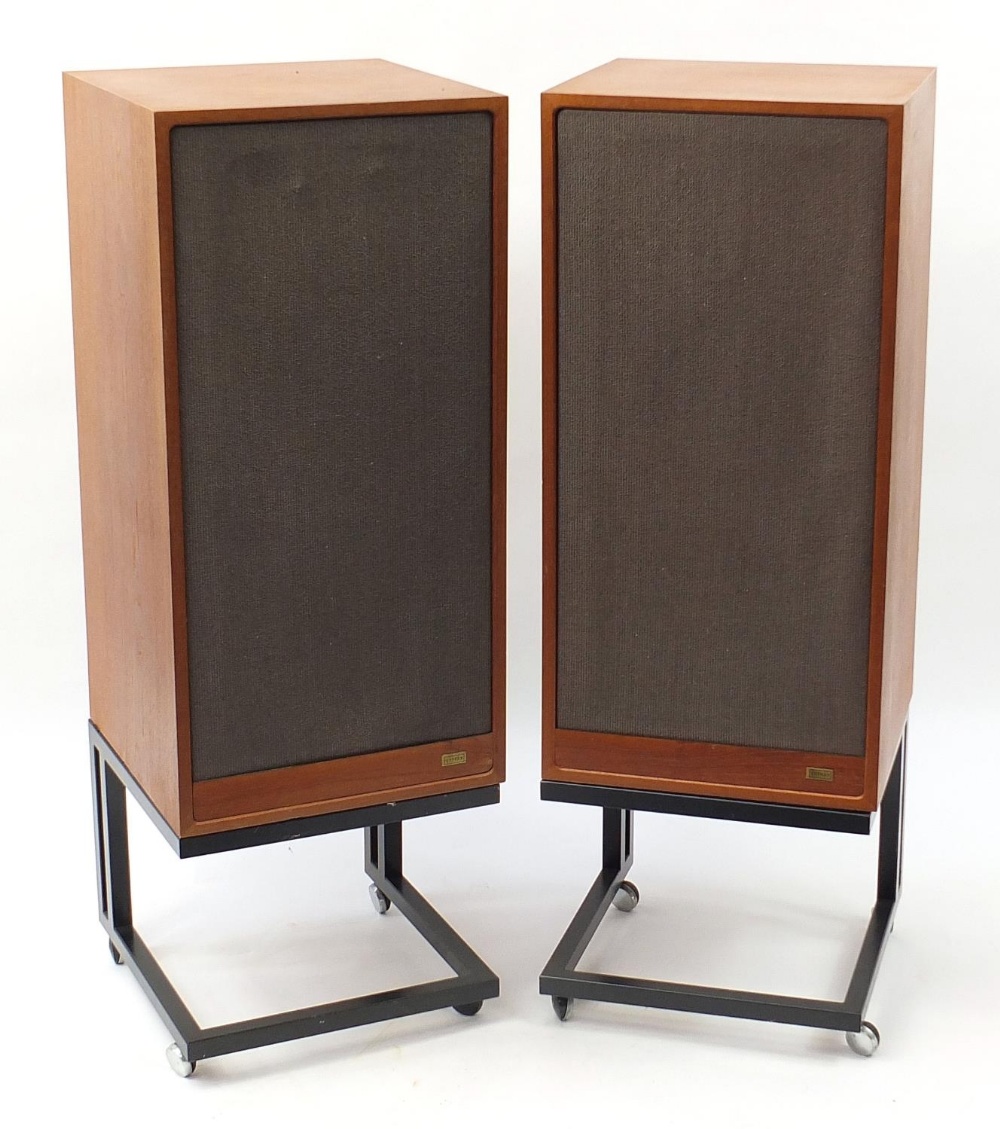 Pair of Spendor BCIII speakers with stands, serial number 83, the speakers 80cm H x 39.5cm W x 39.