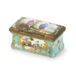 Antique Continental enamel patch box hand painted with panels of figures and landscapes, 5.5cm