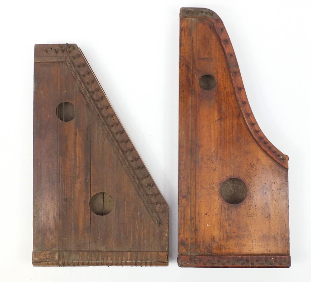 Two hardwood zithers, the largest 80cm high : For Further Condition Reports Please Visit Our Website