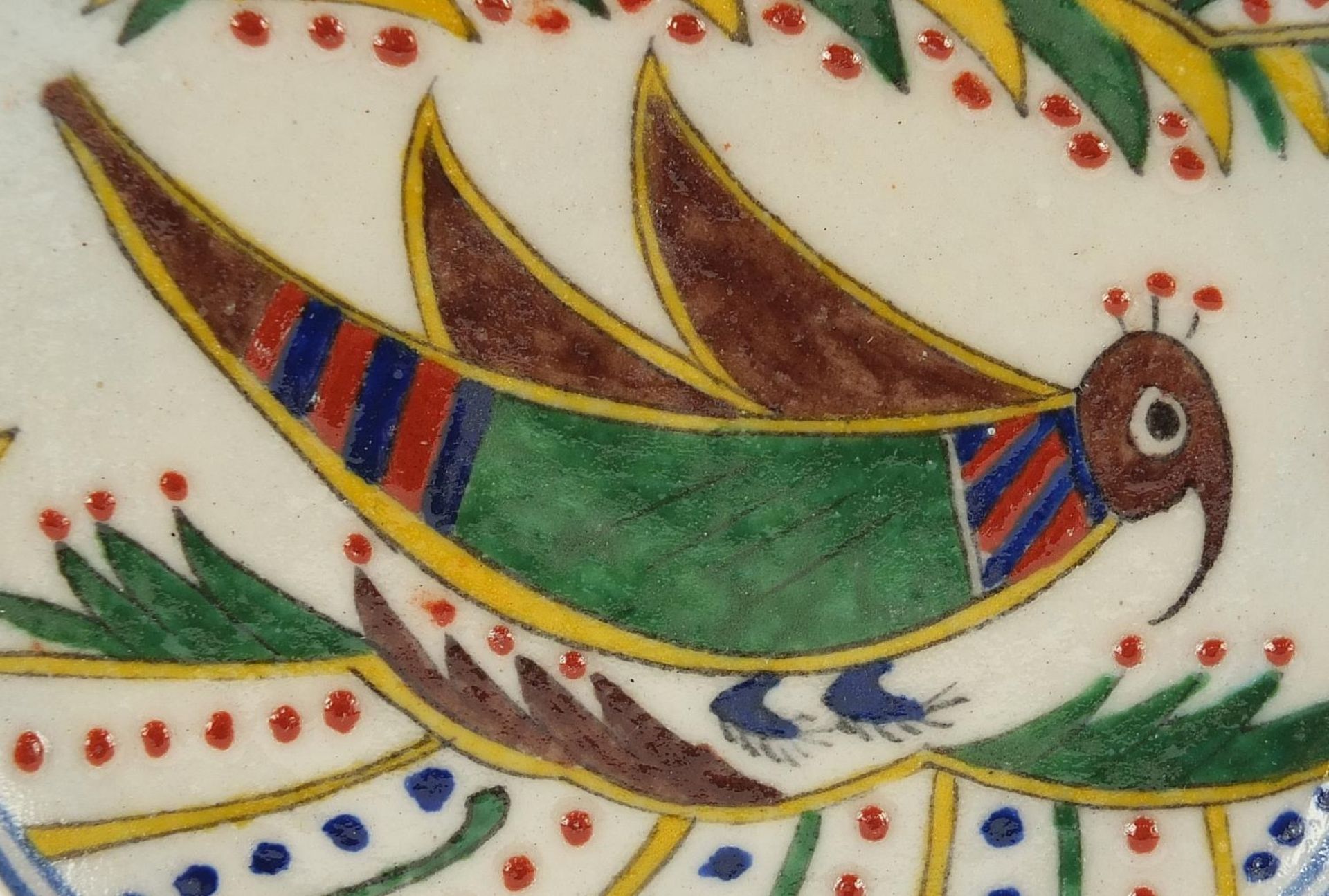 Turkish Kutahya pottery plate hand painted with a bird, 13cm in diameter : For Further Condition - Image 2 of 3