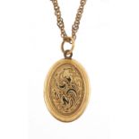 9ct gold locket on a 9ct gold necklace, 2.2cm high and 40cm in length, total 2.4g : For Further