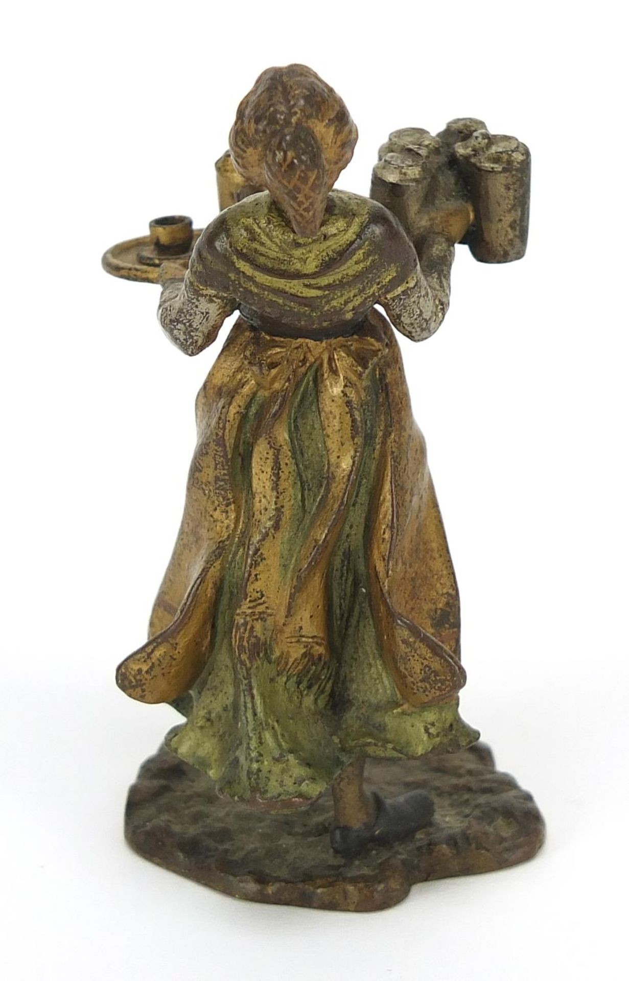 Cold painted bronze figure of a waitress in the style of Franz Xaver Bergmann, 7.5cm high : For - Bild 3 aus 5
