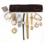Vintage and later ladies and gentlemen's wristwatches and a silver plated vesta case including a 9ct