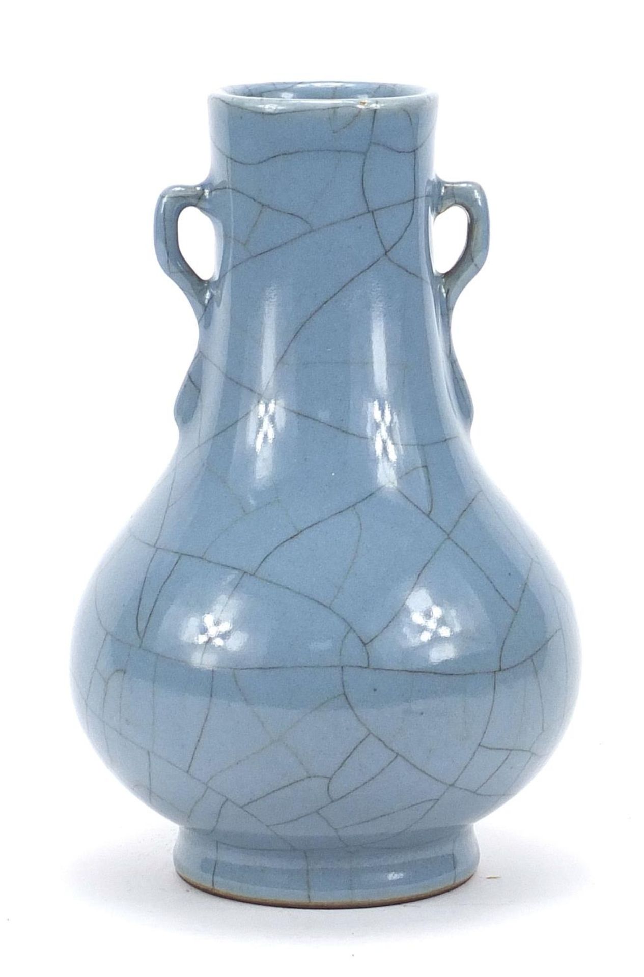 Chinese Ge ware type porcelain vase with twin handles, 21.5cm high : For Further Condition Reports - Image 3 of 7
