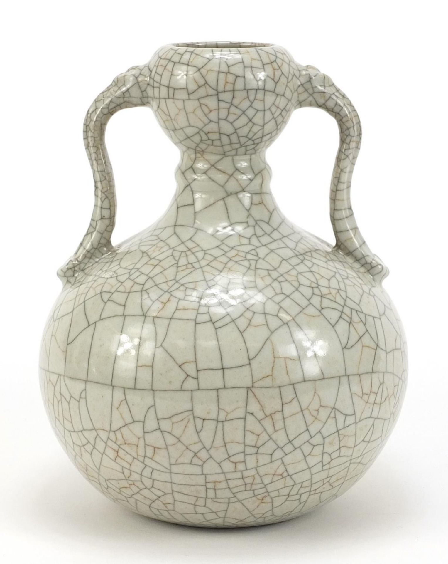 Chinese porcelain Ge ware vase with handles, six figure character marks to the base, 22cm high : For - Image 3 of 8