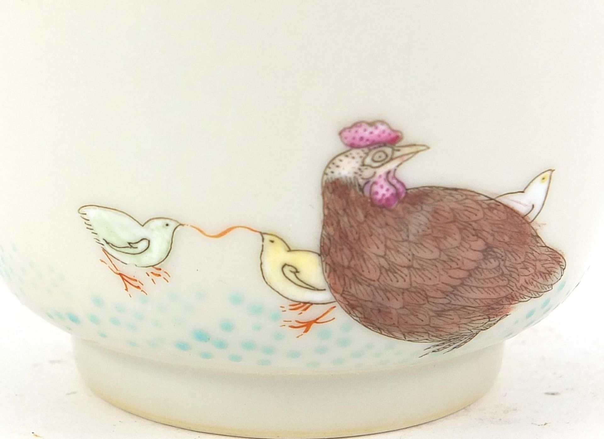 Chinese porcelain bowl finely hand painted in the famille rose palette with chickens and chicks, six - Image 7 of 11