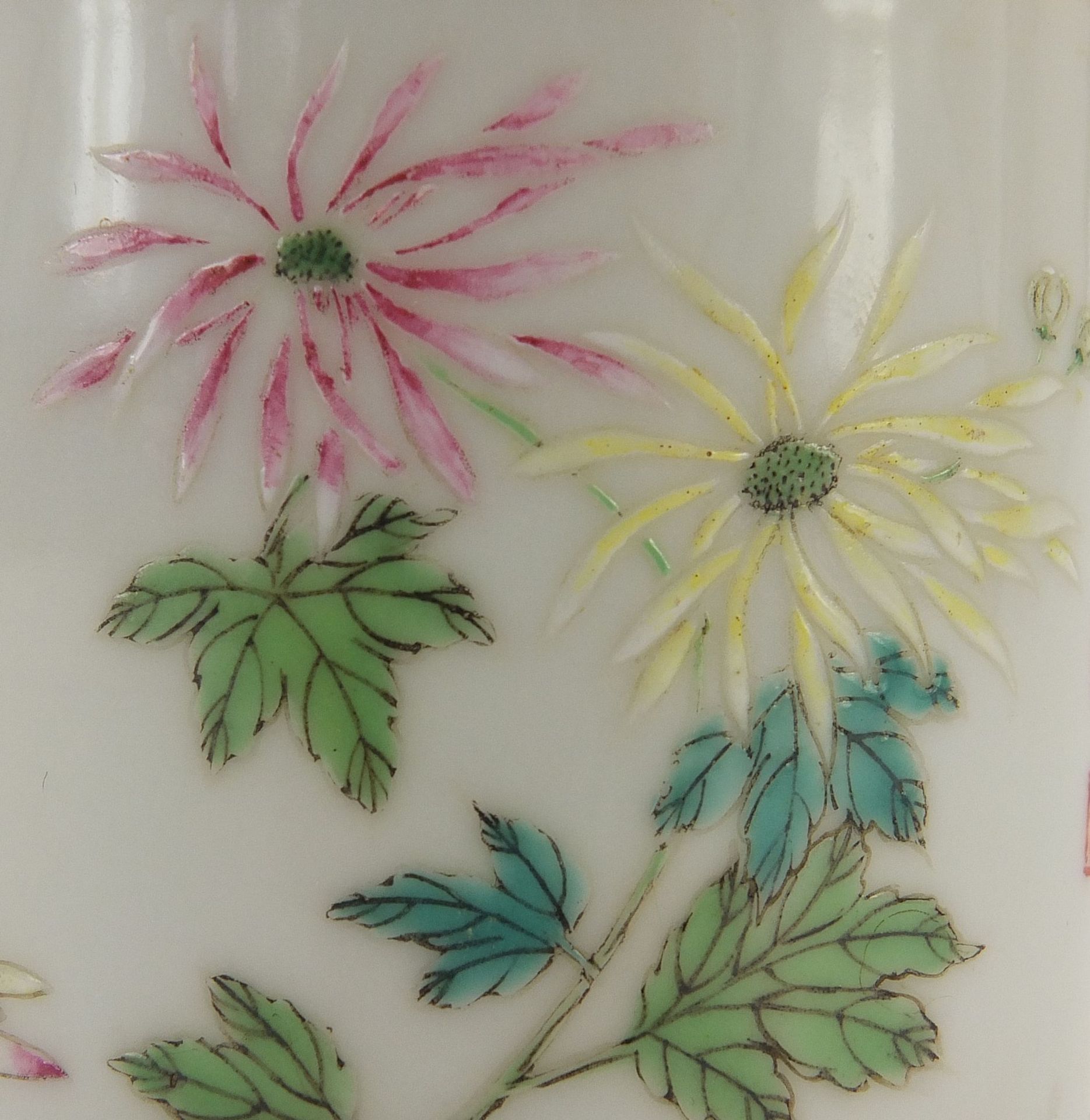Chinese porcelain brush pot finely hand painted in the famille rose palette with flowers, - Image 4 of 11