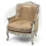 Jimmie Martin, French style open armchair with leather upholstery detailing Gary Rhodes faggots in