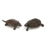 Japanese patinated bronze tortoise and turtle, each with impressed marks, the largest 5cm in