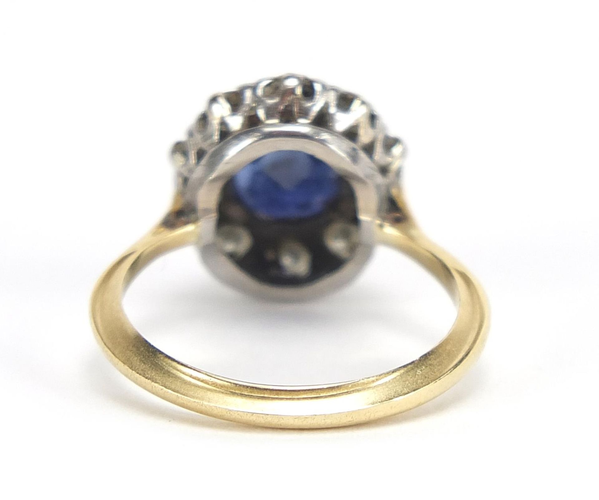 18ct gold sapphire and diamond ring, the sapphire approximately 8.5mm x 6.8mm, the diamonds - Image 3 of 5