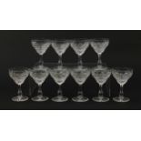 Set of ten good quality cut crystal glasses, 11.5cm high : For Further Condition Reports Please