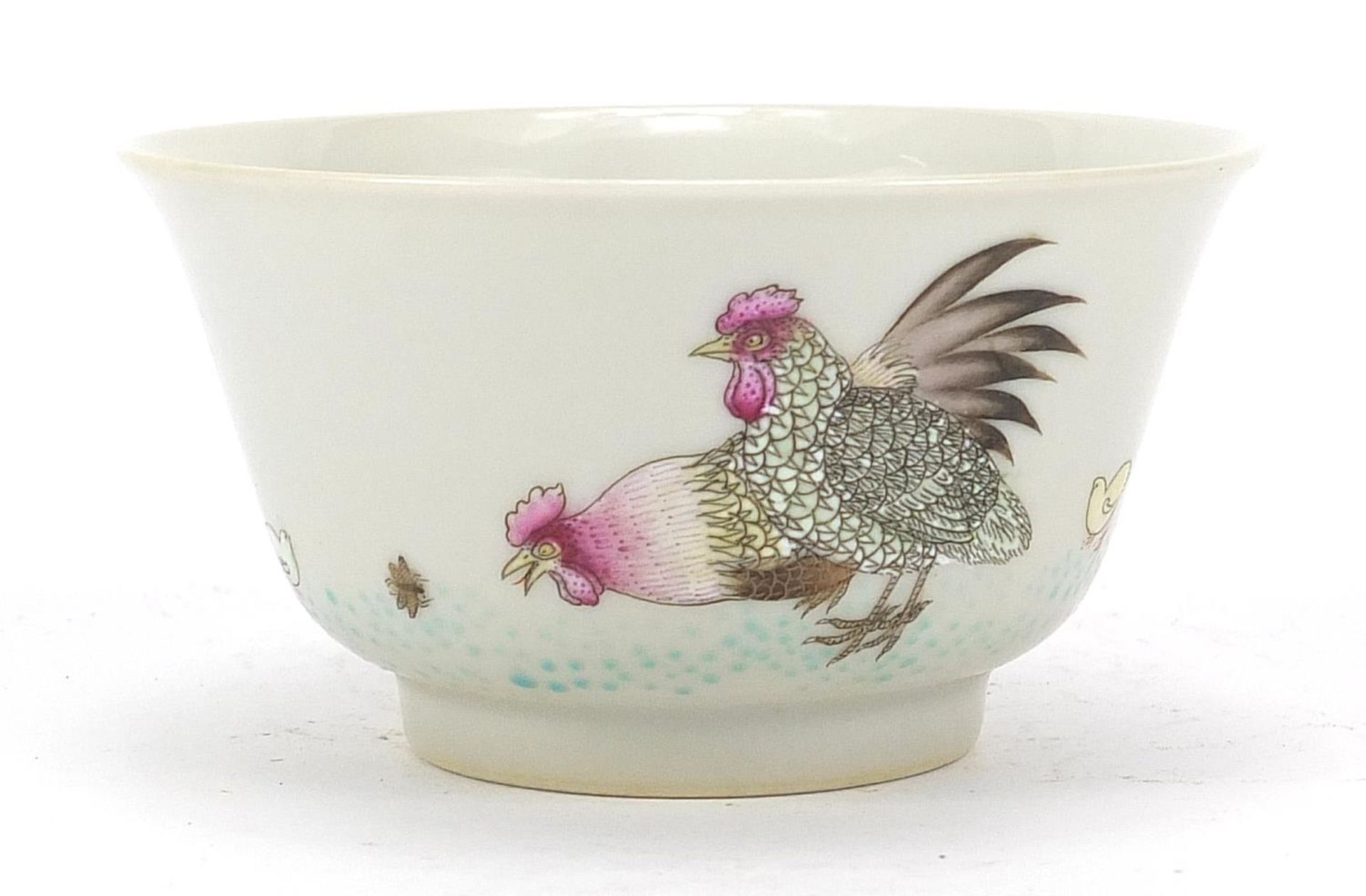 Chinese porcelain bowl finely hand painted in the famille rose palette with chickens and chicks, six - Image 5 of 11