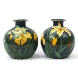 Pair of Continental porcelain vases hand painted with lilies, each 28.5cm high : For Further
