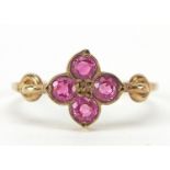 Antique unmarked gold ruby flower head ring, size J, 1.5g : For Further Condition Reports Please